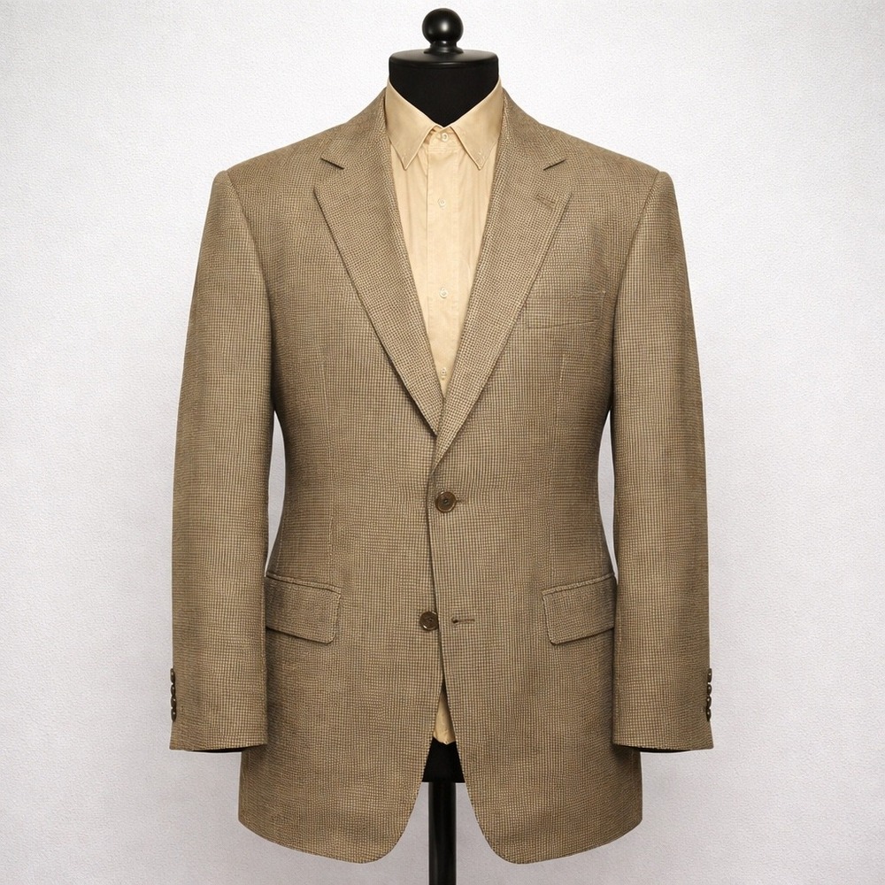 Vintage Jos A Bank Mens Blazer 44L Houndstooth Silk Wool Blend Suit Jacket